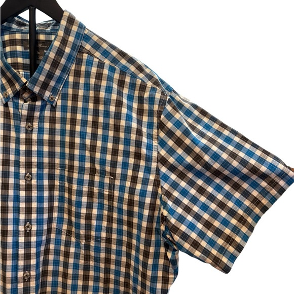 Eddie Bauer Black Turquoise and White Plaid Short Sleeve Button Front Size T2XL - Picture 8 of 9